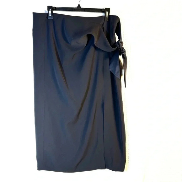 EMPORIO ARMANI Women Approx Sz 10 Midi Skirt Side Zip Tux Tie Front Slit Unlined - Picture 1 of 15